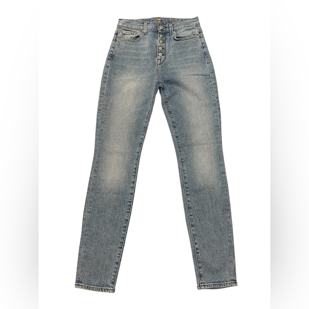 7 for all Mankind The High Waist Skinny Button Light Wash Denim Jeans size 27